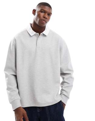 Asos Design Oversized Rugby Polo In Light Gray
