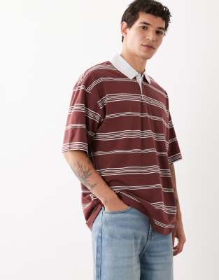 Asos Design Oversized Rugby Polo In Burgundy