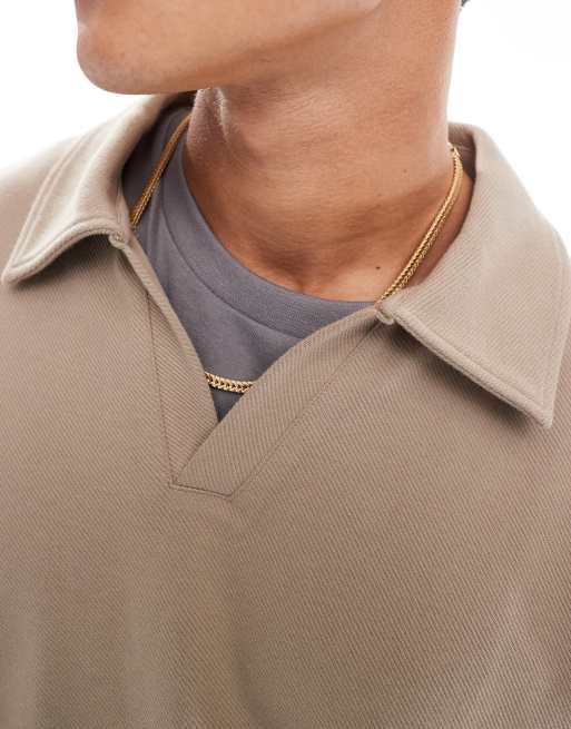 ASOS DESIGN oversized rugby polo in stone | ASOS