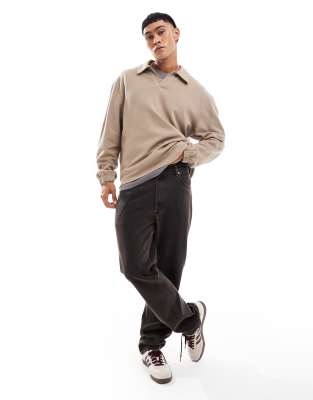 ASOS DESIGN oversized rugby polo in stone