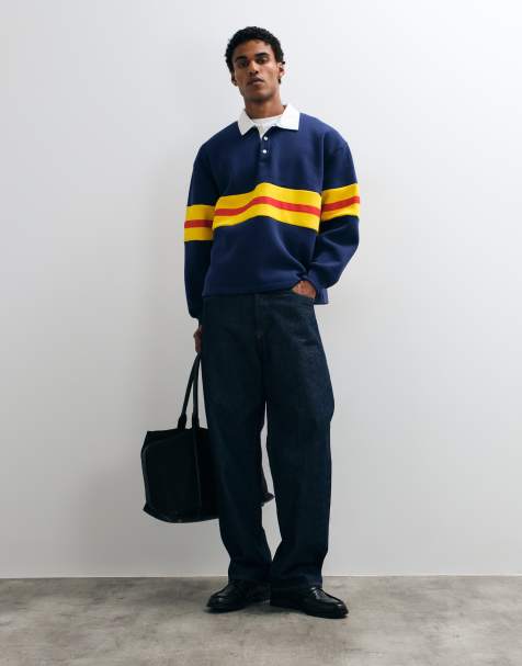 ASOS DESIGN oversized rugby-polo med kontrastpaneler i navy - view 1