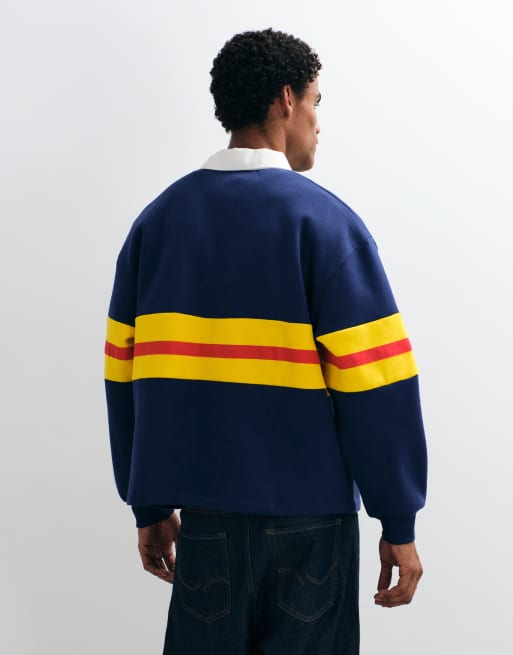 ASOS DESIGN oversized rugby-polo med kontrastpaneler i navy, 5 af 5