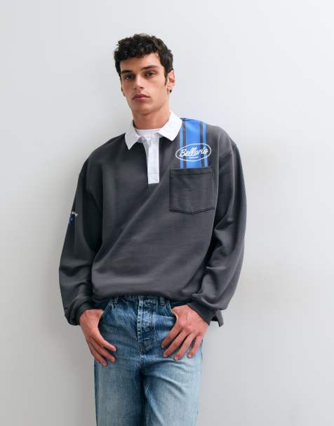 ASOS DESIGN oversized rugby-polo med print i kulgrå - view 1