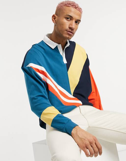 ASOS DESIGN oversized rugby polo shirt with retro colour block MULTI