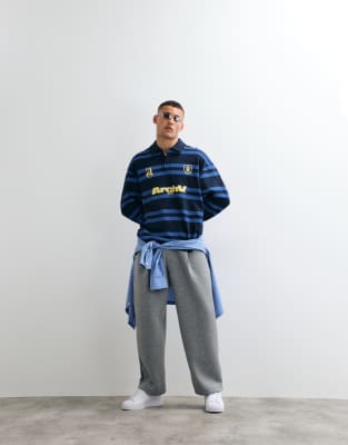 ДИЗАЙНЕРСКАЯ толстовка в полоску для регби ASOS DESIGN oversize polo с рисунком темно-синего цвета