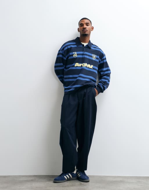 ASOS DESIGN oversized rugby polo stripe sweatshirt with graphic in navy, 3 of 5