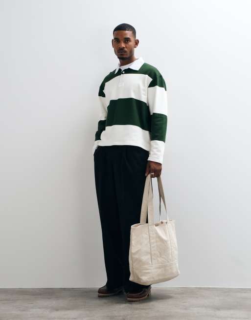 ASOS DESIGN oversized rugby-polo sweatshirt i råhvid og grøn stribe, 3 af 5