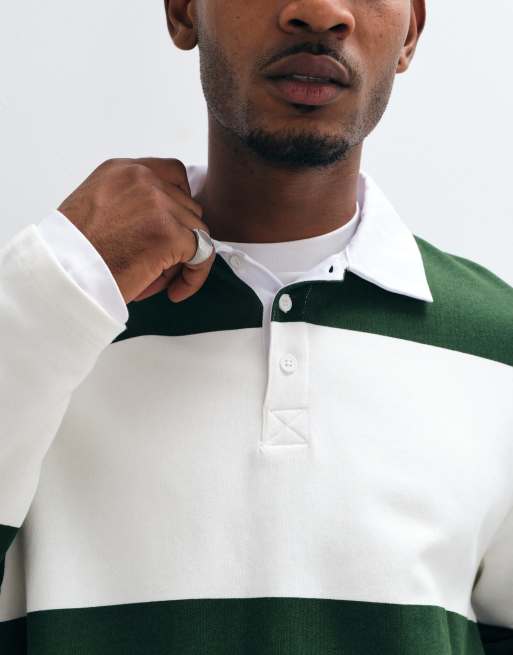 ASOS DESIGN oversized rugby-polo sweatshirt i råhvid og grøn stribe, 5 af 5