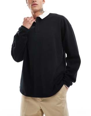 oversized rugby polo sweatshirt in black