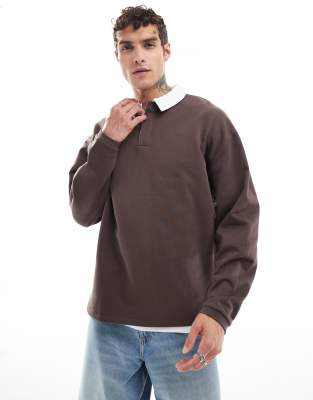 oversized rugby polo sweatshirt in brown