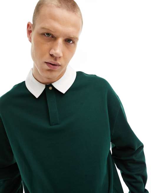 ASOS DESIGN oversized rugby polo sweatshirt in dark green ASOS