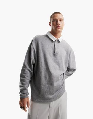 ASOS DESIGN oversized rugby polo sweatshirt in grey marl