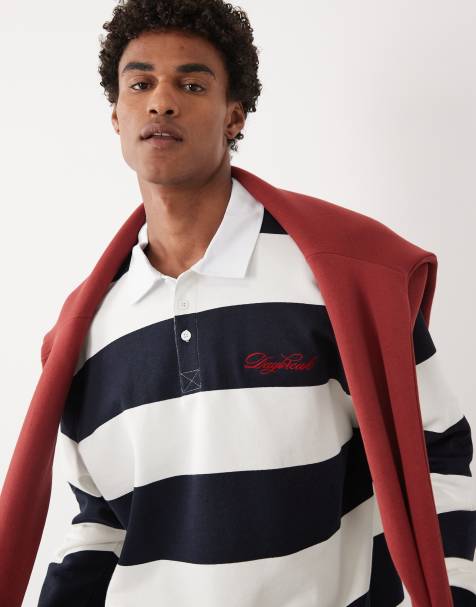 ASOS DESIGN oversized rugby polo sweatshirt in navy and white stripe - view 1