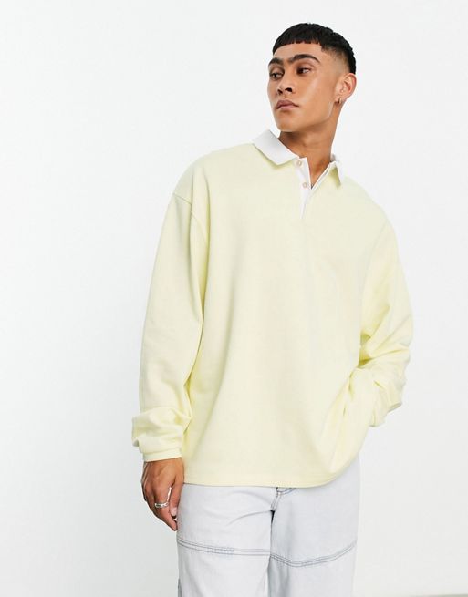 FhyzicsShops DESIGN oversized rugby polo sweatshirt in washed yellow
