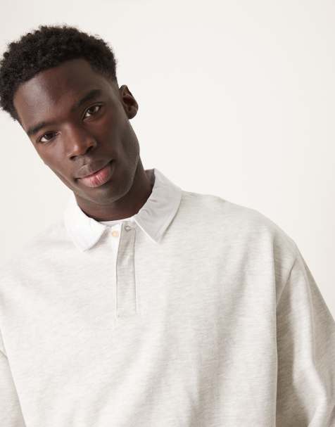 ASOS DESIGN - Oversized rugby polo sweatshirt met polokraagje in gemêleerd ijsgrijs - view 1