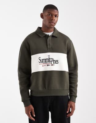 Asos Design Oversized Rugby Polo Sweatshirt With Color Blocking And Print In Gray