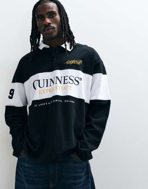 ASOS DESIGN oversized rugby polo with Guinness print in Black - view 1