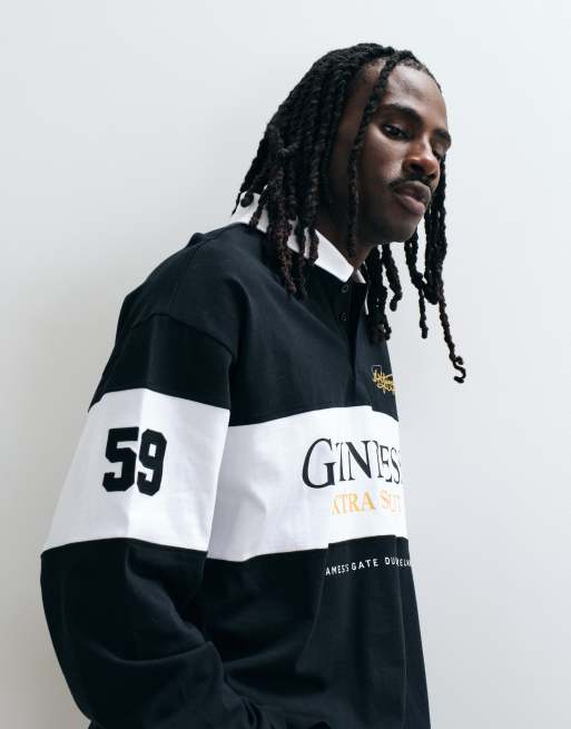 ASOS DESIGN oversized rugby polo with Guinness print in Black, 2 of 5