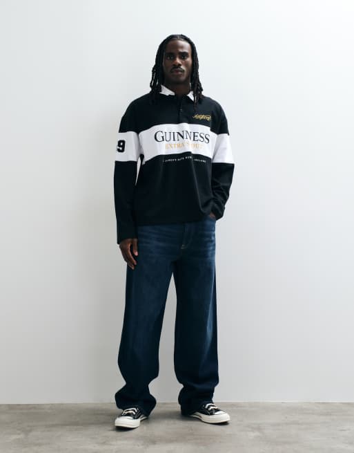 ASOS DESIGN oversized rugby polo with Guinness print in Black, 3 of 5