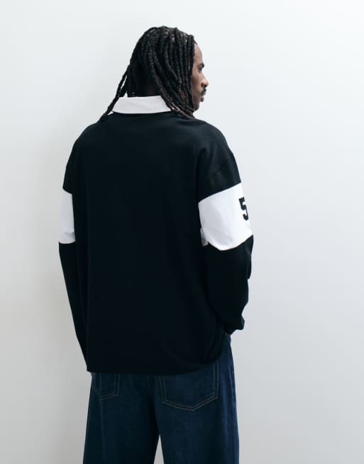 ASOS DESIGN oversized rugby polo with Guinness print in Black, 4 of 5