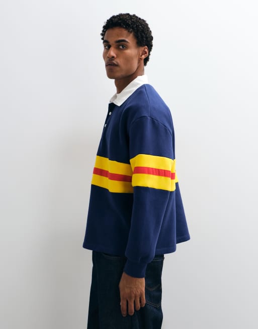 ASOS DESIGN oversized rugby poloshirt met contrasterende panelen in navy, 3 van 5