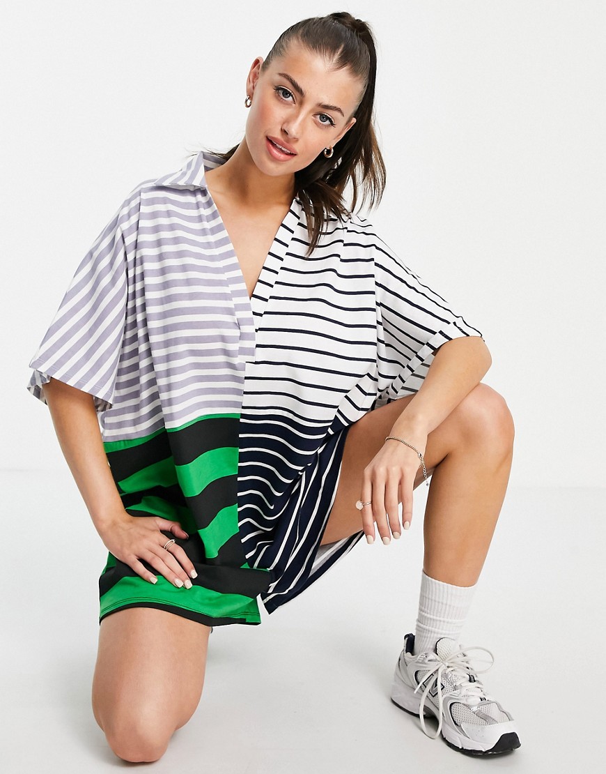 ASOS DESIGN oversized rugby romper in mixed stripe-Multi