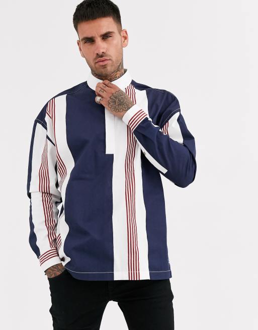 Asos Design Oversized Rugby Shirt In 90s Vintage Stripe Asos