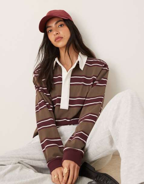 ASOS DESIGN oversized rugby shirt in khaki stripe - view 1