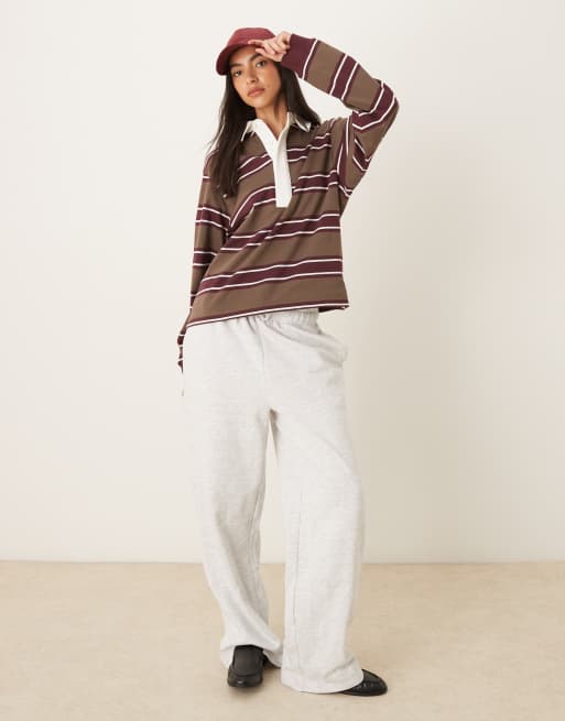 ASOS DESIGN oversized rugby shirt in khaki stripe
