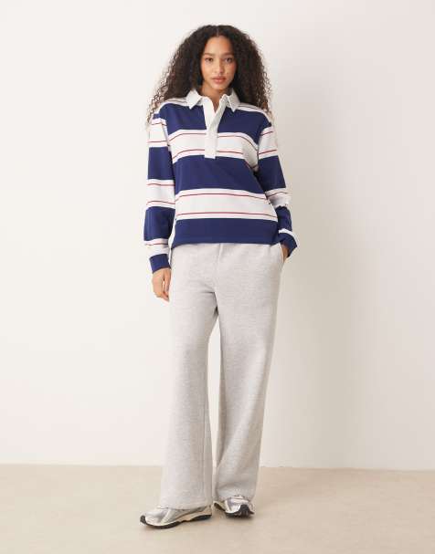 ASOS DESIGN oversized rugby shirt in navy & white stripes - view 1