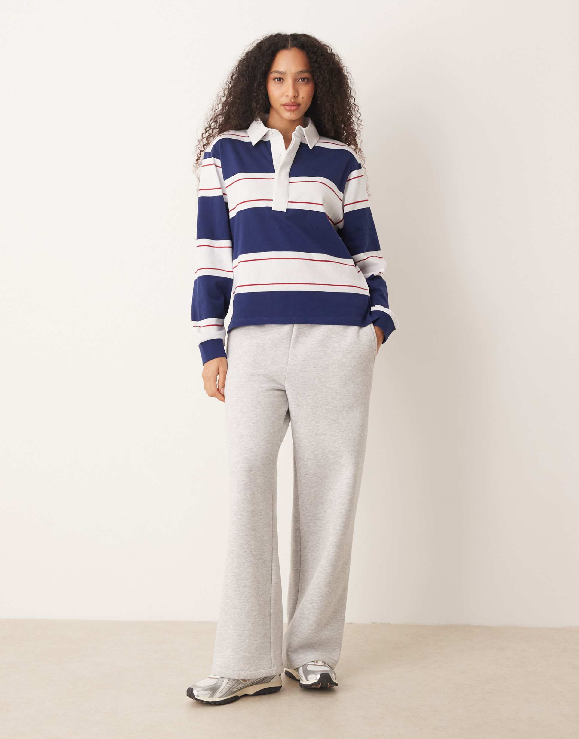 asos design oversized rugby shirt in navy & white stripes