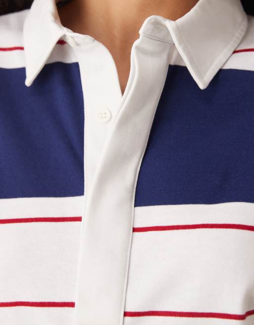 ASOS DESIGN oversized rugby shirt in navy & white stripes