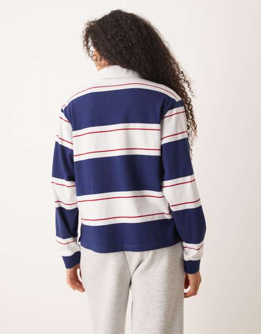 ASOS DESIGN oversized rugby shirt in navy & white stripes