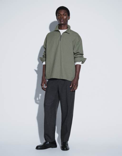 ASOS DESIGN oversized rugby-skjorte med lynlås i khaki, 2 af 5