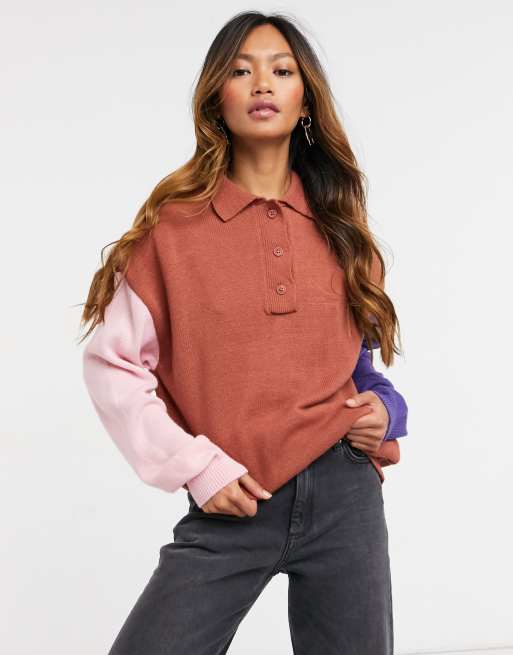 ASOS DESIGN oversized rugby style jumper with collar in colour