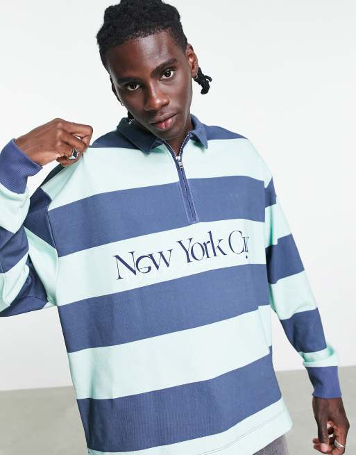 ASOS DESIGN oversized rugby sweatshirt in all over stripes with New York City print