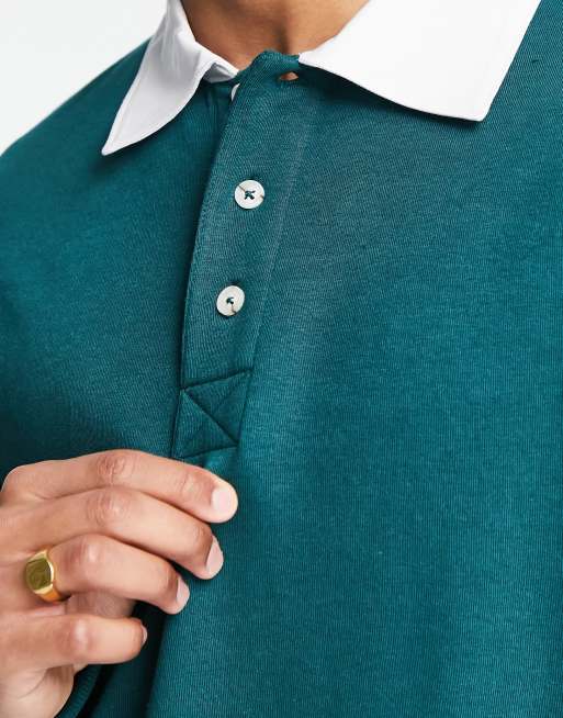 ASOS DESIGN - Oversized rugby-sweatshirt med polokrave i grøn - Del af sæt, 3 af 4