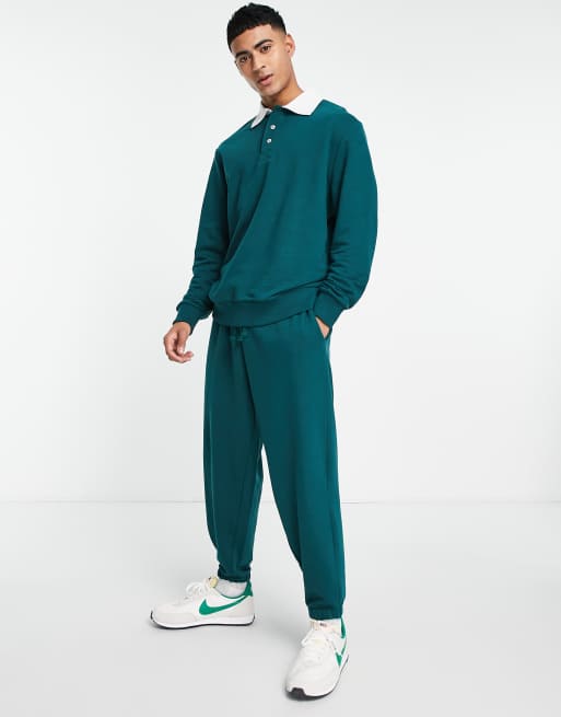 ASOS DESIGN - Oversized rugby-sweatshirt med polokrave i grøn - Del af sæt, 4 af 4