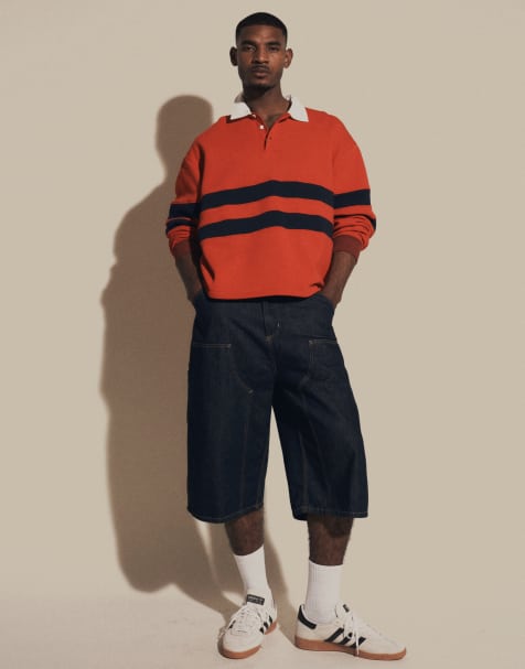 ASOS DESIGN - Oversized rugby sweatshirt met contrasterende inzetstukken in rood - view 1