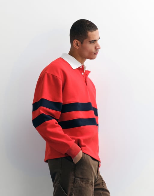 ASOS DESIGN - Oversized rugby sweatshirt met contrasterende inzetstukken in rood, 2 van 7