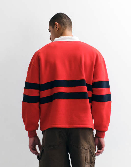 ASOS DESIGN - Oversized rugby sweatshirt met contrasterende inzetstukken in rood, 4 van 7