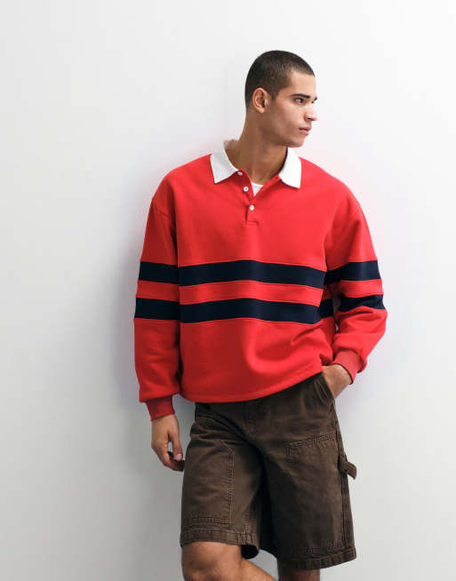ASOS DESIGN - Oversized rugby sweatshirt met contrasterende inzetstukken in rood, 6 van 7