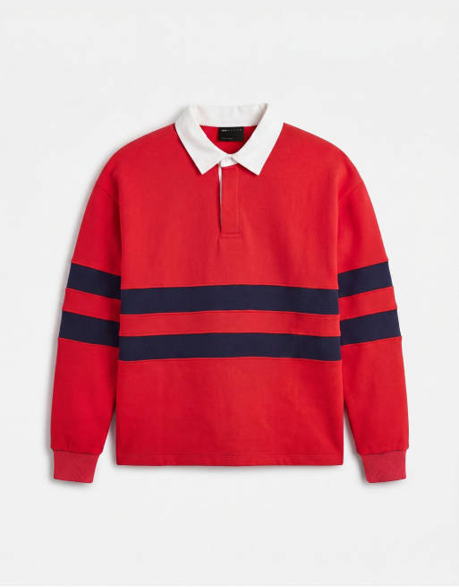 ASOS DESIGN - Oversized rugby sweatshirt met contrasterende inzetstukken in rood, 7 van 7