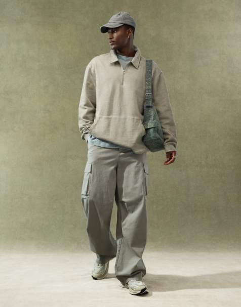ASOS DESIGN oversized rugby sweatshirt with zip in washed grey - view 1