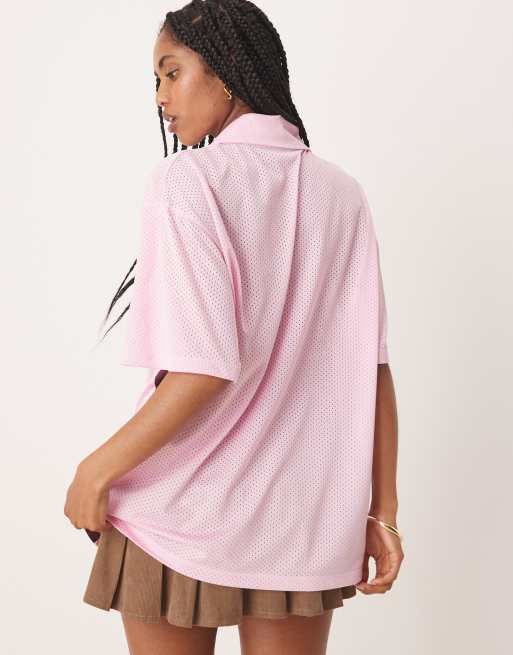 ASOS DESIGN oversized rugby t-shirt with valencia graphic in pink
