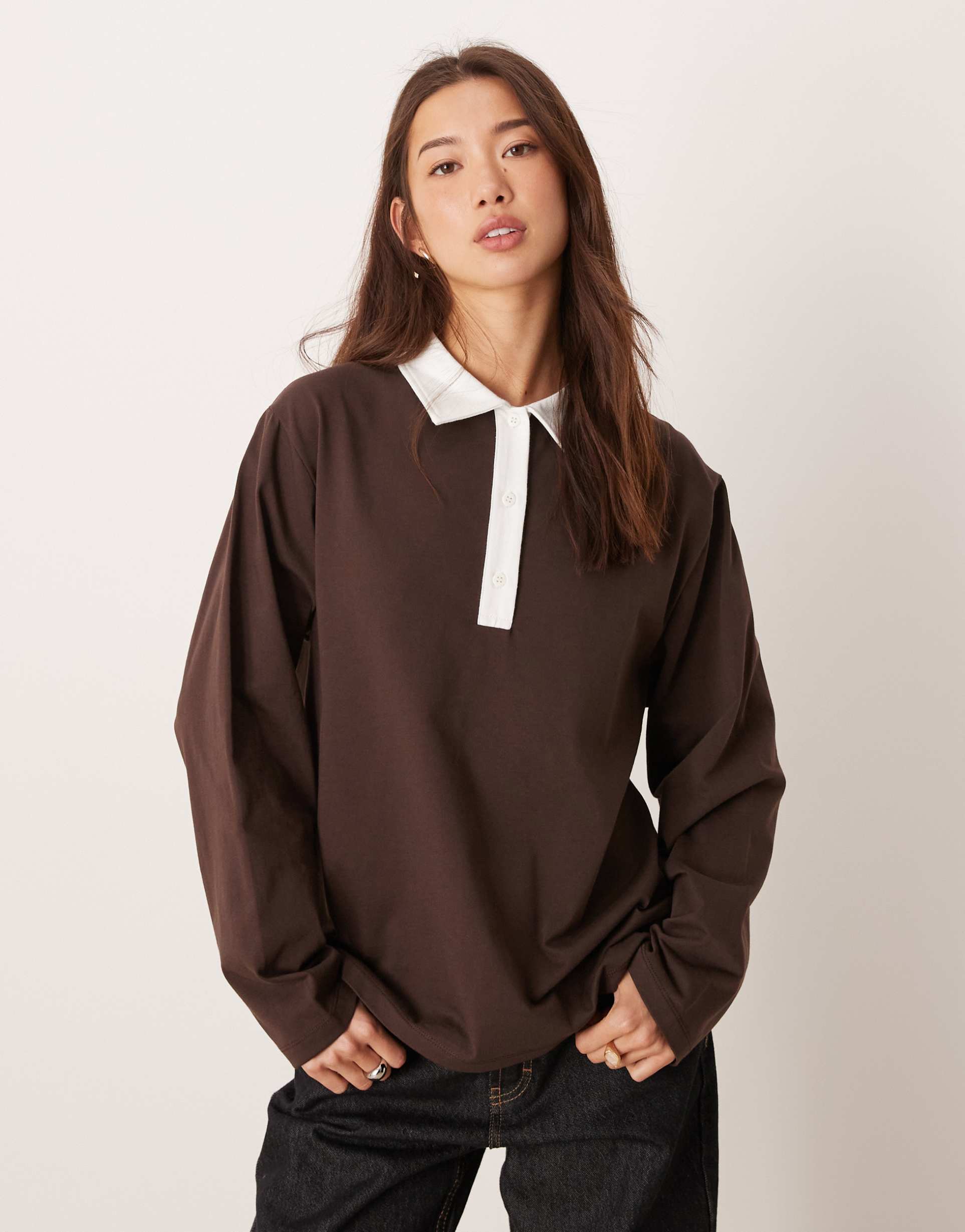asos design oversized rugby top in brown