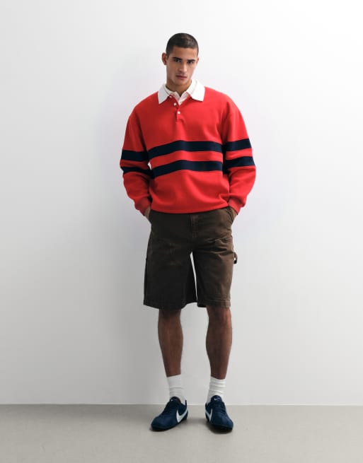ASOS DESIGN oversized  rugby with contrast panelling in red, 3 of 7