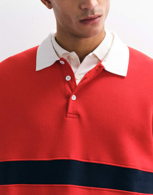 ASOS DESIGN oversized  rugby with contrast panelling in red, 5 of 7