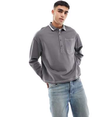 ASOS DESIGN - Oversized rugbyshirt in grijs