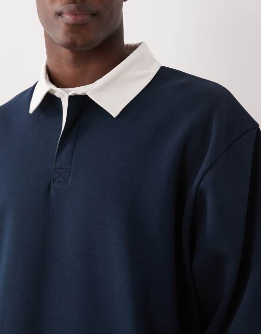 ASOS DESIGN - Oversized rugbyshirt met contrasterende kraag in marineblauw, 5 van 5